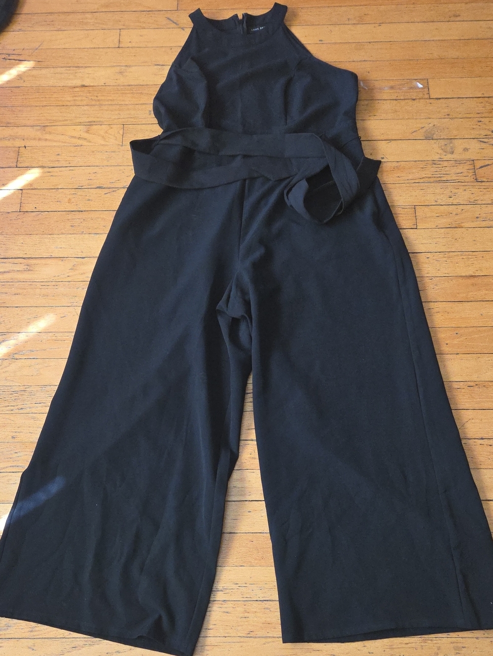 Lane Bryant Black Halter Wide-Leg Jumpsuit with Waist Tie